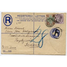 1896 2d "Registered" envelope with 1d + 4d issues from Oyne to Reykjavik, Iceland. 