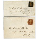 1841 covers with 1d black pl 5 and 1d red-brown pl 8 from Watten, Caithness, Scotland.