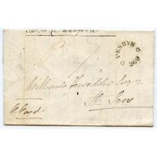 1828 cover  Bridport to St Ives "Pd 7" + "PENRYN/ 269" mileage mark