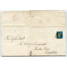 1841 “Weekly Return by the Steward at Thirlstane Castle” with 1840 2d blue Pl.1
