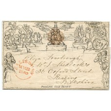 1840 1d Mulready lettersheet to Reading -distinctive Salisbury fluid purple-brown Maltese X