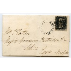 1840 cover to Lynn, Norfolk, with1d grey-black  pl. 1b, distinctive Maltese cross of Stoke Ferry