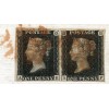 RARE 1841 cover pair 1d black pl 10 RED Newcastle Maltese Cross