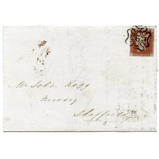 1841 1d red-brown pl 34 GE on cover to Sheffield being tied by superb London No 6 in Maltese X