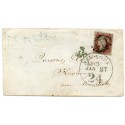 1854 cover 1841 1d red-brown Kendal to USA via Liverpool with “411” numeral + New York ds