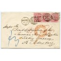 Rare 1859 cover Cardiff to St Petersburg, Russia, with strip 3 x 4d carmine