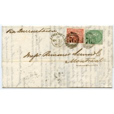 1862 Cunard Line cover London to Montreal, Canada, with 1/- and 4d tied duplex