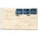 1862 cover London to CANADA with vert. strip 3 x 2d pl.9 carried Allan line SS Jura