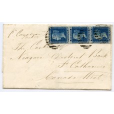 1862 cover London to CANADA with vert. strip 3 x 2d pl.9 carried Allan line SS Jura