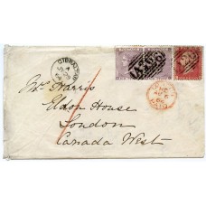 Scarce 1864 cover GIBRALTAR to Canada with GB 1d, pair 6d tied "A26"