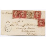 RARE 1872 cover Skibbereen, Ireland, to Australia with 4 x 1d red, 6d chestnut tied cds