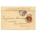 1890 ½d brown postal stationery wrapper  to Berlin from London up-rated bisected 1d lilac  to pay the 1d rate