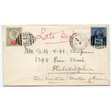 1901  2d + 2½d on cvr to USA tied  “K48”  “London & Holyhead T.P.O. United States Mail” 