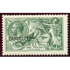 1913 Waterlow £1 deep green superb MH opt “Cancelled”. Spec No N72 (2)u