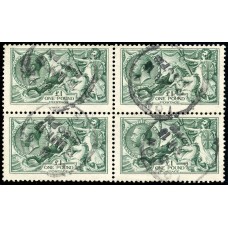 Very rare 1913 Waterlow £1 deep dull blue-green used block of  4..SG 404