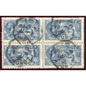 RARE 1915 De La Rue 10/- blue very fine used block x4 with London rubber ds. S.G. 412.