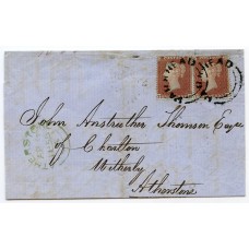 1855 Parkhead type XX Scots local handstamp on 2 x 1d stars cover to Atherstone