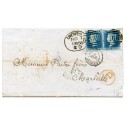 1856 cover Liverpool to France with pair 2d blue LC Per 14 tied by Liverpool “spoon” “466” 