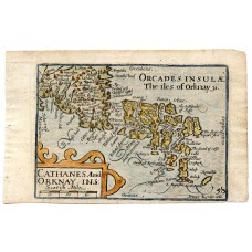 c1620 Hand coloured map of Caithness + Orkney Isles by Pieter van der Keere.