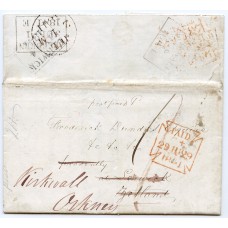 1841 cover from London addressed to Lerwick and re-addressed to Kirkwall.