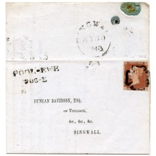 1843 cover with 1d red-brown pl 28, with the distinctive Maltese cross of Pool-ewe.