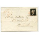 1840 cover with 1d black pl 1b from Dornoch, Sutherland, to Inverness with red MC.