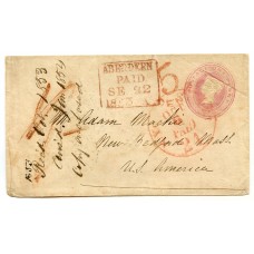 1853 1d pink postal stationery envelope to Bedford, Mass, U.S.A. from Aberdeen.