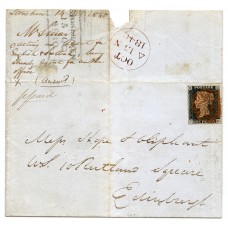 1840 cover with 1d black pl 2 with double-lined Stonehaven MC in red ink.