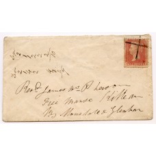 1860 cover with 1d cancelled by a hand made "cross" from Tarbert, Argyllshire.