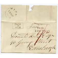 1839 cover with boxed "Paid at Wick" handstamp addressed to Edinburgh.