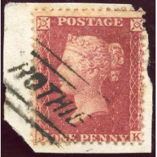 1857 1d rose-red issue with "Rothie" Aberdeenshire, type V Scots Local handstamp.