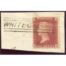 1857 1d rose-red with "Whitecairns" Aberdeenshire, type V Scots Local mark.