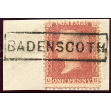 1857 1d rose-red with "Badenscoth" Aberdeenshire, type VIII Scots Local mark.