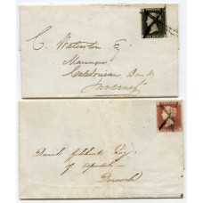 1841 covers bearing 1d black and 1d red from Tonque, with manuscript cancellations.