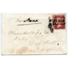 1858 cover with 1d with type VIII "Hopeman" Scots Local handstamp. 