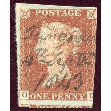 1841 1d red - manuscript "Tangwick 4th Septr 1843" local mark, Shetland Islands.