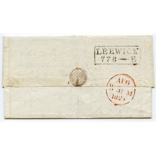 1829 cover - boxed "Lerwick 778-E" mileage mark, Shetland Islands, to Edinburgh.