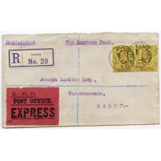 1909 cover with two EVII 3d paying the "Express" rate to Banff from Forres. 