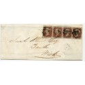 1841 cover with strip of four 1841 1d red-brown from Lybster to Caithness.