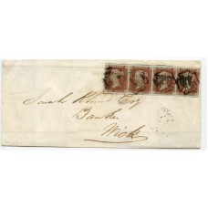 1841 cover with strip of four 1841 1d red-brown from Lybster to Caithness.