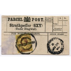 1895 Strathpeffer, Parcel Post Label, Highland Sorting Carriage handstamp. 