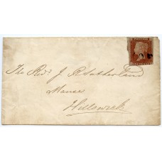 1843 cover - 1d red-brown with "Voe" type 1 Shetland Islands namestamp in black 