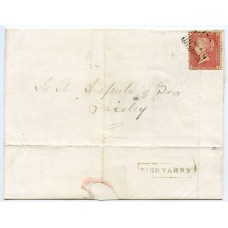 1858 cover - 1d with type VIII "Tighyarry" Isle North Uist, Scots Local namestamp.