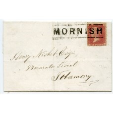 1858 cover with 1d with type III "Mornish" Isle of Mull, Scots Local handstamp.