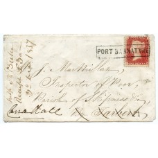 1857 cover with 1d with type VIII "Port Bannatyne" Isle of Bute, Scots Local handstamp.