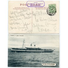 1905 postcard with ½d EVII with the "New Turbine Steamer "Queen Alexandra" cachet.