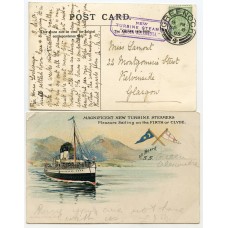 1905 postcard with ½d EVII with the "New Turbine Steamer "Queen Alexandra" cachet.