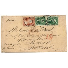 U.S.A. 1856 cover with 3c and 2x10c issues from South Carolina to Unst, Shetland.