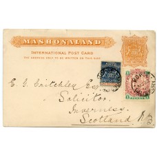 Mashonaland 1897 p/card with ½d+1d  from Kopje/ Salisbury to Inverness, Scotland.