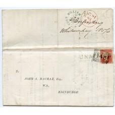 1857 "Double" Scots Local cover from Edinburgh to Glenfintaig and returned.